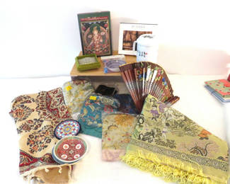 Lot 151: Assorted Asian-inspired textiles and decorative items