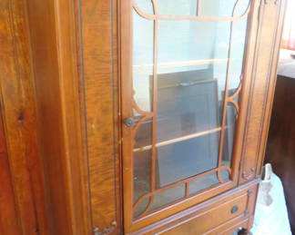 Lot 126: Vintage Jacobean Style Hutch with Glass Doors