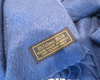 Lot 44: Pashmina Silk Blue Fringe Scarf
