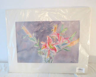 Lot 120: Original Signed Watercolor Lillies Matted