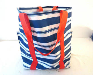 Lot 135: Striped tote bag with orange handles