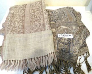 Lot 55: 2 Beige Brown Pashmina Scarves