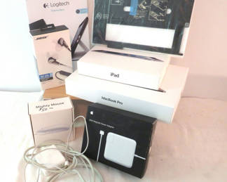 Lot 185: Variety of Apple Boxes Wired Mouse Cord and Empty Bose Box