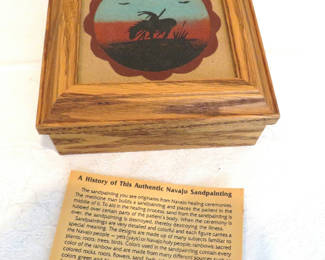 Lot 32: Navajo Sand Painting Wood Trinket Box with Paperwork