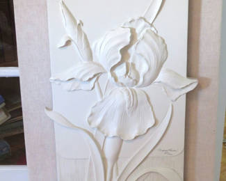Lot 14: Ltd Ed White Bas-Relief Plaster Flowers Signed 89/1000