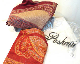 Lot 48: 2 Red Pashmina Scarves