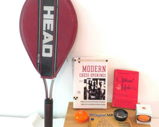 Lot 180: Sports Lot Head Tennis Racket Chess books Yoyo