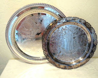 Lot 98: 2 Silver plate Round Serving Trays 1 is Leonard