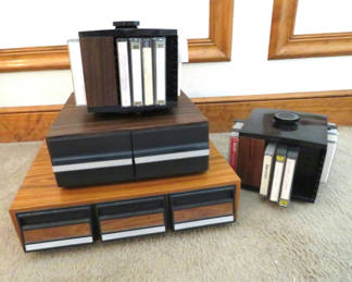 Lot 33: Lots of Cassette Tapes Music with Vintage Wood Storage Holders