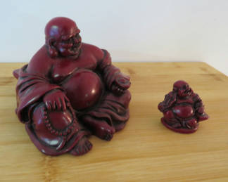 Lot 75: 2 Laughing Buddhas Red Cinnabar Resin