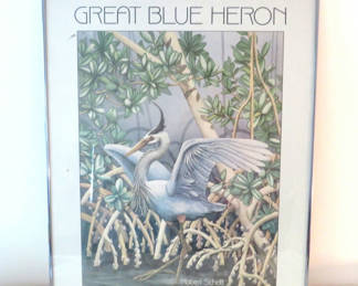 Lot 12: Great Blue Heron Signed Robert Schott Framed Art