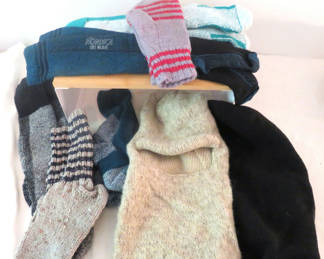 Lot 181: Assorted knitwear: sweaters, socks, balaklava, and mittens