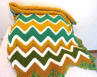 Lot 37: Retro Zig Zag Multicolor Crochet Throw Blanket