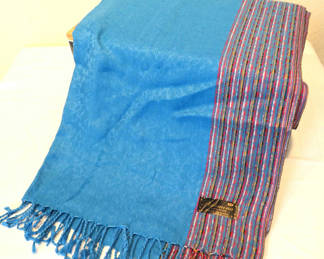 Lot 54: Pure Pashmina Blue and Striped Wrap Scarf