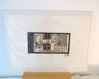 Lot 11: Woodcut Linocut Kitchen Scene Ltd Ed 8/36