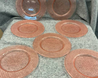 Lot 34: 7 Pink Glass Charger Plates