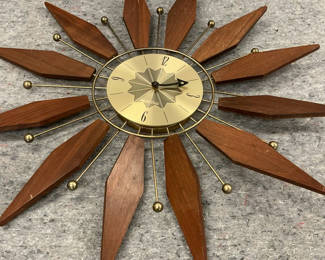 Lot 6: MCM Wood & Brass Wall Clock