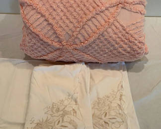Lot 85: Vintage King Chenille Bedspread And Pilllow cases