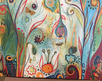 Lot 196: Colorful painted Canvas Wall art, 'Possibilities' by J. Lommers