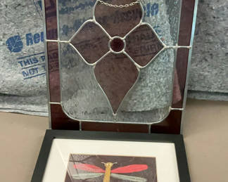 Lot 121: Stained Glass window hanging, small dragonfly wall art