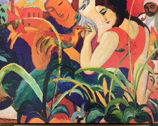 Lot 129: Large Brightly Colorful Canvas of painting titled 'Oriental Woman', by Mackie