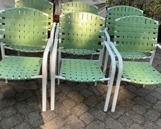 Lot 112: 6 White Metal & Green Vinyl Patio Chairs