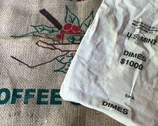 Lot 189: Vintage Bags, Large Burlap Sack from Peru And Bank Bag