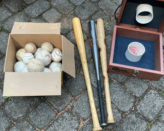 Lot 56: Baseball bats, baseballs, and Bulls-Eye Washers game set
