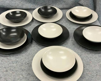 Lot 37: Black And White Stoneware Dishes