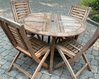 Lot 2: Weathered Teak Patio Dining For 4, stand And Cover