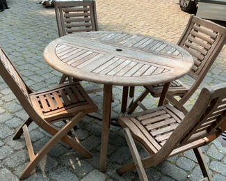 Lot 3: Weathered Teak Patio Dining For 4, With Stand And Cover For Storage