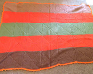 Lot 94: Crochet Throw Blanket Orange, Green, Brown