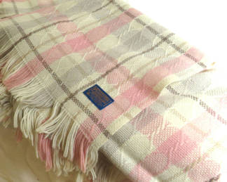 Lot 12: Vintage Pendleton Wool Pink Gray Fringed Throw Blanket