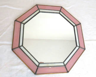 Lot 142: Pink and White Stained Glass Octagon Mirror