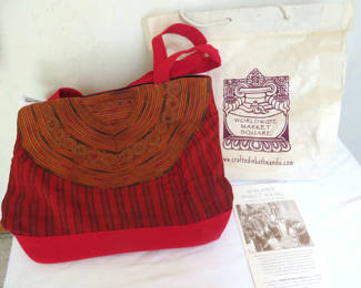 Lot 44: Handmade India fabric Tote Bag with Tags and Paperwork