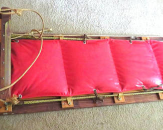 Lot 48: 1950s Adirondack Industries 6 ft Wood Toboggan with Cushions