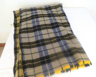 Lot 155: Vintage Green and Blue Plaid Wool Throw Blanket