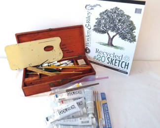 Lot 131: Artist Paint and Brushes Supplies with Paint Box