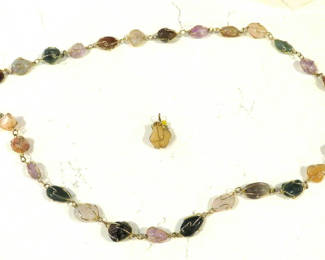Lot 140: Multi Gemstone Wire Wrapped Necklace with Pendant