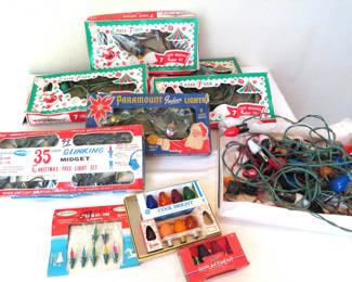 Lot 53: Large lot of Vintage Christmas Indoor Lights and Bulbs with Boxes