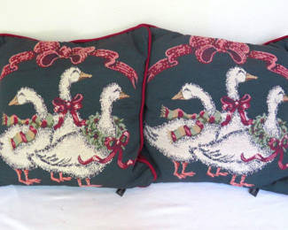 Lot 75: Pair of Portofino Christmas Geese Throw Pillows