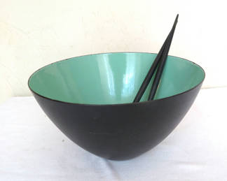 Lot 104: Krenit MCM Green and Black Bowl with Salad Tongs