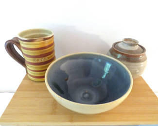 Lot 192: Studio Pottery Mug, Bowl, Jar with Lid