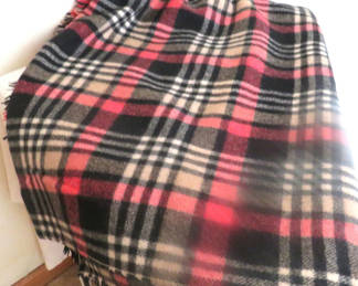 Lot 132: Vintage Red and Black Plaid Fringed Wool Throw Blanket