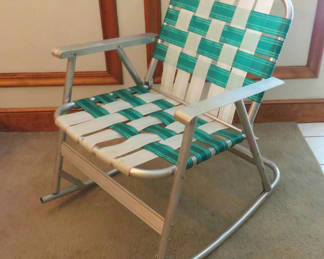 Lot 89: Vintage Green and White Webbed Camp Rocking Chair