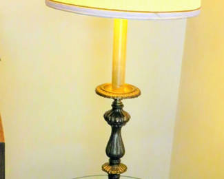 Lot 171: Vintage Table Floor Lamp with Glass Top & Ornate Brass Base