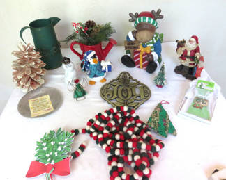 Lot 69: Fun Christmas Eclectic Decor Tin Pitcher Ceramic