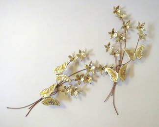 Lot 18: Vintage MCM Gold Butterfly Leaf Pair of Metal Wall Art