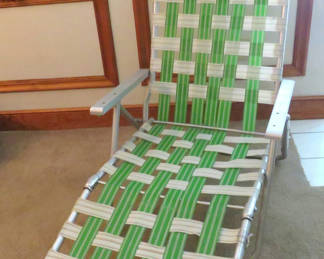 Lot 129: Vintage Green and White Webbed Chaise Lounge
