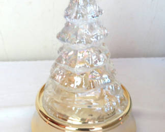 Lot 63: Rotating Musical Glass Christmas Tree on Stand